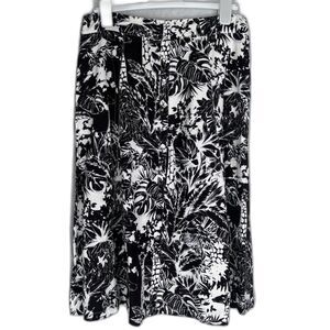 Grace Elements Linen Blend Black White Tropical Floral Midi Skirt Size 12‎